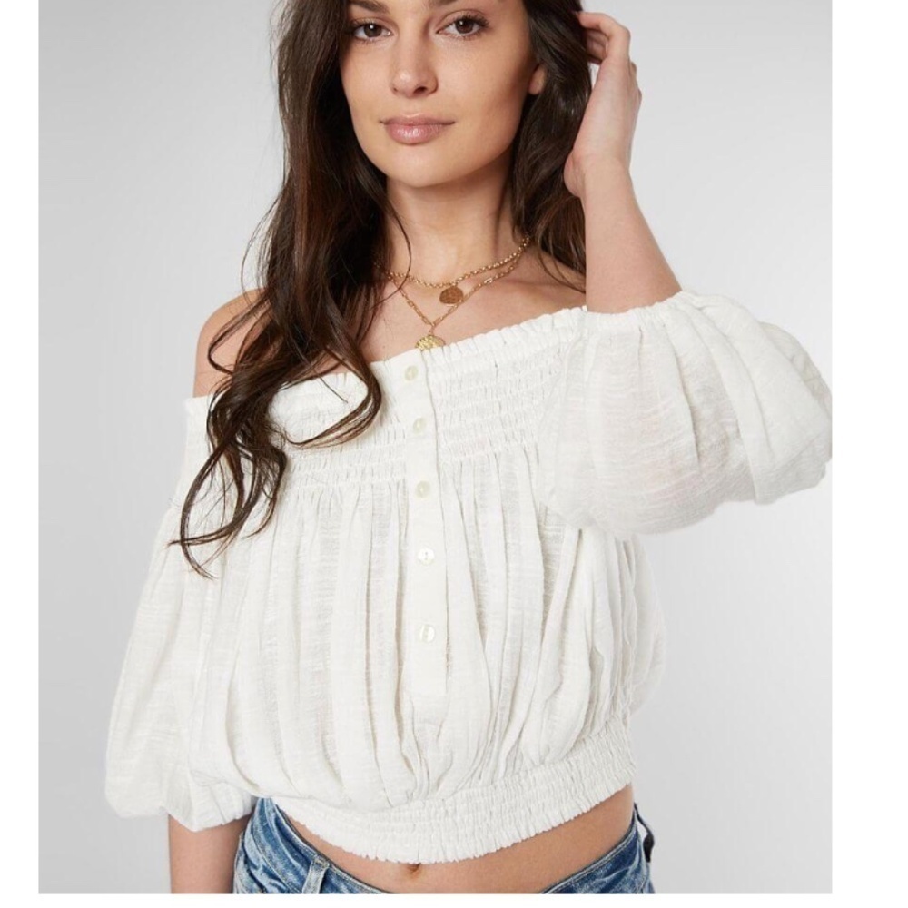 Free People We the Free Cream Dancing Til Dawn Cropped Top Cottage core Size XS